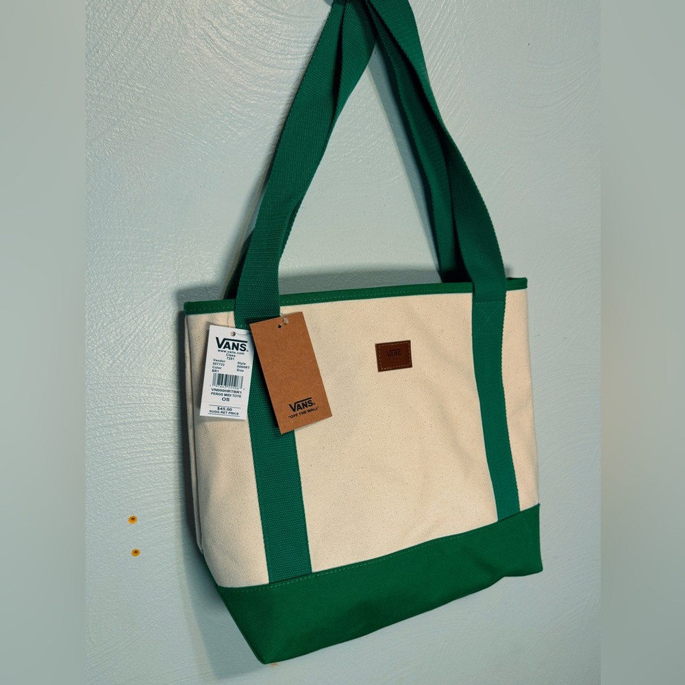 Vans Sporty Medium Sized Green & Cream Canvas Tote NWT